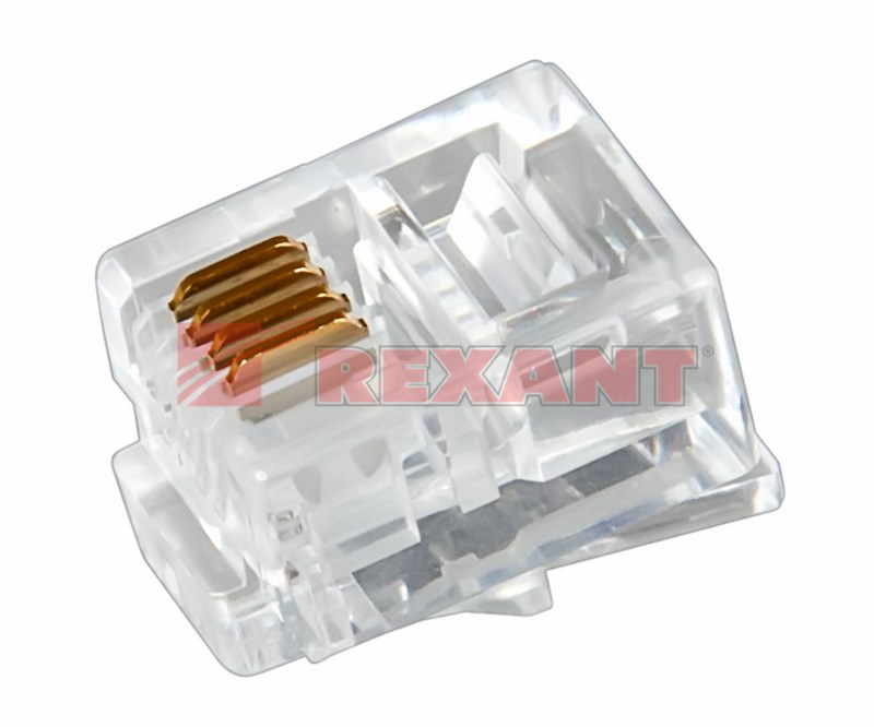 Разъем телефонный UTP, RJ-14 (6P4C), CAT 3 REXANT Разъем телефонный UTP, RJ-14 (6P4C), CAT 3 REXANT