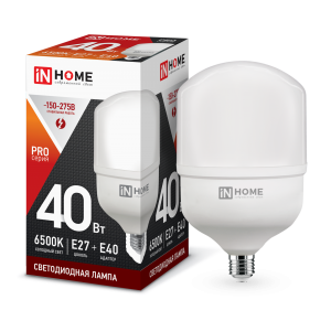 Лампа светодиодная LED-HP-PRO 40Вт 230В Е27 с адаптером E40 6500К 3800Лм IN HOME Лампа светодиодная LED-HP-PRO 40Вт 230В Е27 с адаптером E40 6500К 3800Лм IN HOME